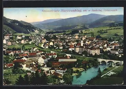 AK Mürzzuschlag /Steiermark, Ortsansicht mit Brücke