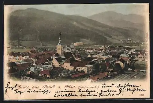 AK Bruck a. d. Mur, Ortsansicht aus der Vogelschau