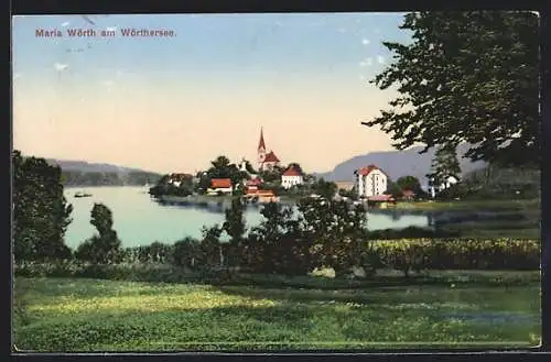 AK Maria Wörth am Wörthersee, Ortsansicht aus der Ferne