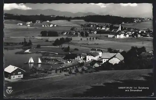 AK Obertrum bei Salzburg, Strandbad mit Segelschiffen aus der Vogelschau