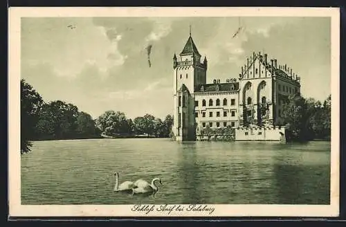 AK Anif bei Salzburg, Schloss mit Wasseranlage und Schwänen