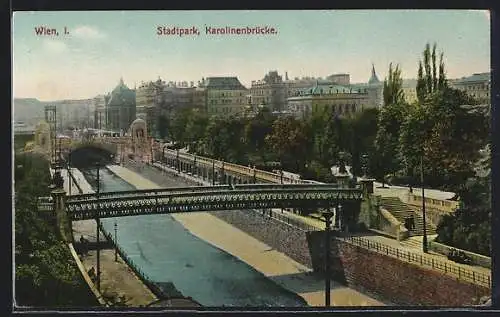 AK Wien, Stadtpark mit Karolinenbrücke