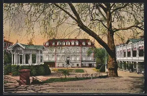 AK Gleichenberg, Kurpark mit Villa Albrecht und Hotel Restaurant