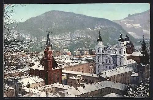 AK Salzburg, Blick über die Dächer im Winter