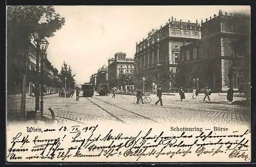 AK Wien, Schottenring mit Börse und Strassenbahnen
