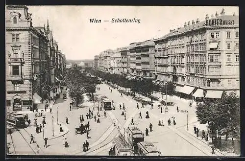 AK Wien, Schottenring mit Strassenbahnen