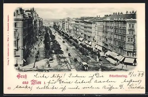 AK Wien, Schottenring mit Pferdebahn