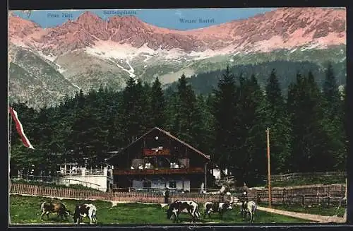 AK Innsbruck, Alpengasthof Frau Hitt mit Sattelspitzen