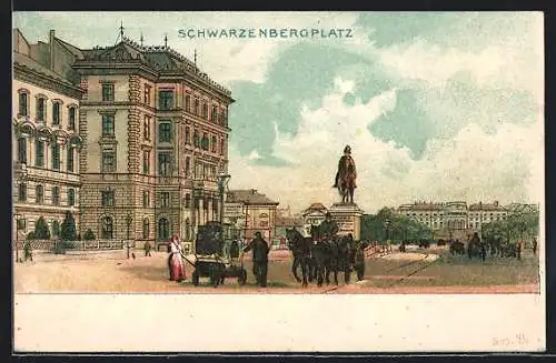 Lithographie Wien, Verkehr auf dem Schwarzenbergplatz