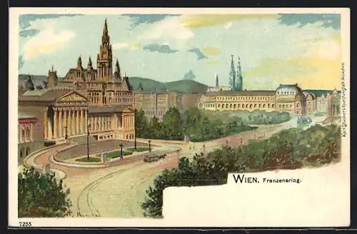 Lithographie Wien, Der Franzensring mit Kirche