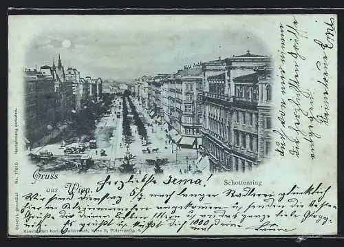 Mondschein-AK Wien, Schottenring, von oben gesehen