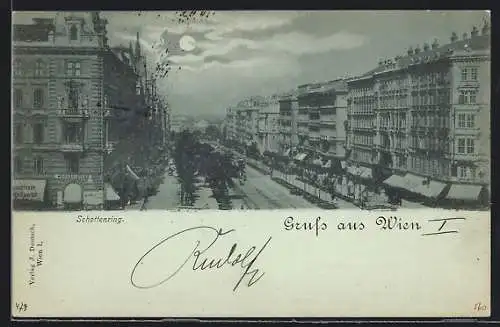 Mondschein-AK Wien, Schottenring aus der Vogelschau