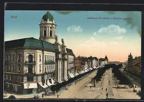 AK Arad, Andrássy-téri részlet a Minorita palotával