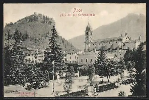 AK Arco, Blick auf Curpromenade und Kirche