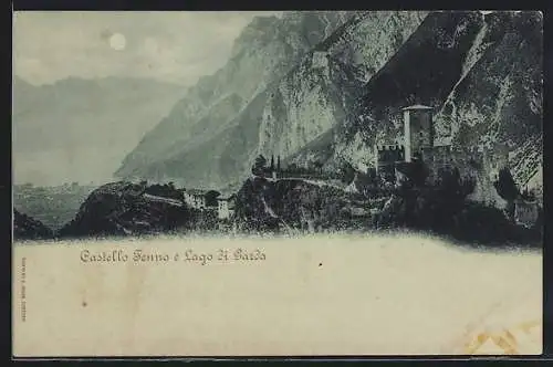 Mondschein-AK Tenno /Lago di Garda, Castello Tenno