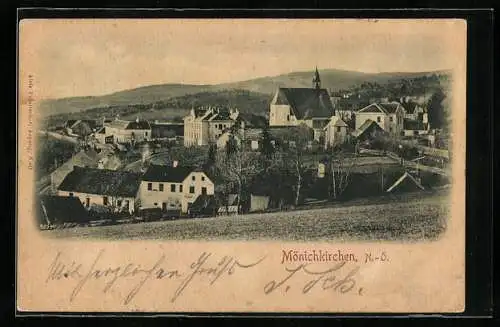AK Mönichkirchen /N.-Ö., Ortsansicht mit Kirche