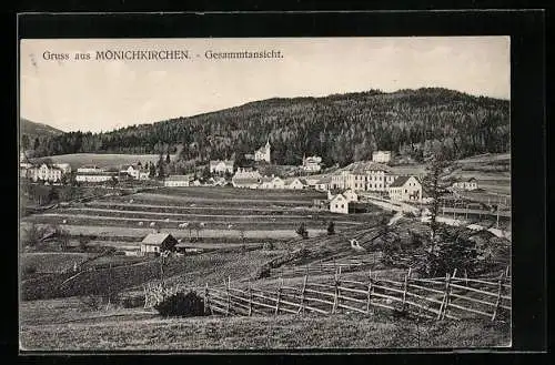 AK Mönichkirchen, Gesamtansicht mit Hotel Lang