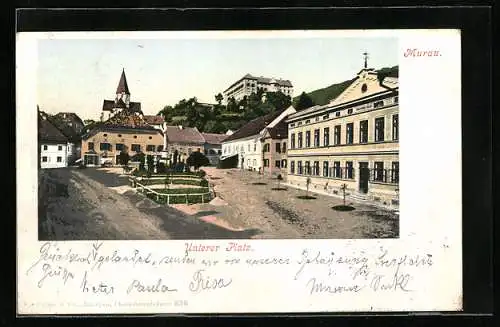 AK Murau, Unterer Platz mit Denkmal