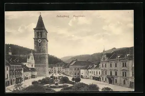 AK Judenburg, Hauptplatz mit Brunnen