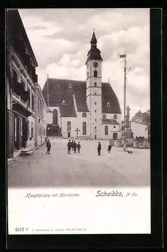 AK Scheibbs, Hauptplatz mit Pfarrkirche