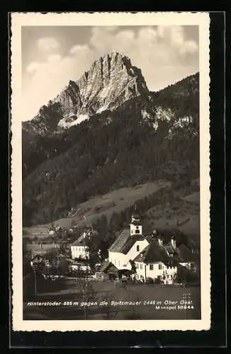 AK Hinterstoder /Ober Oest., Ortsansicht gegen Spitzmauer