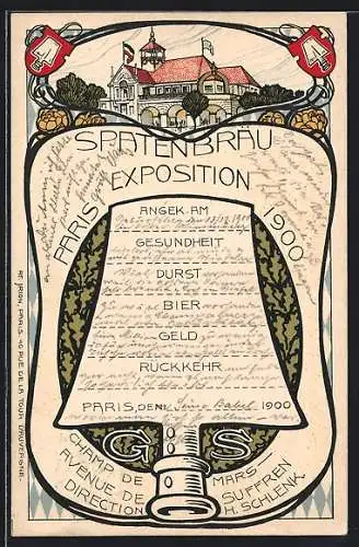 Künstler-AK Paris, Exposition universelle de 1900, Spatenbräu, Champ de Mars