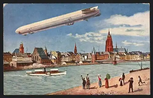 AK Zeppelin / Luftschiff über einer Stadt