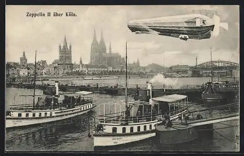 AK Köln, Zeppelin II über dem Rhein