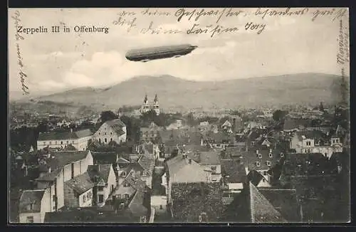 AK Offenburg, Zeppelin III über dem Ort