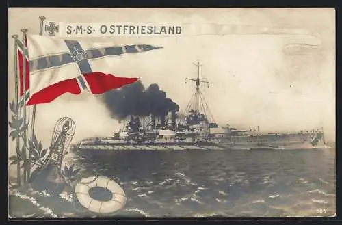 AK SMS Ostfriesland in Fahrt