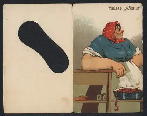 Mechanische-AK Die Frau hier plagt sichfrüh und spat, Weil sie `nen harten Standpunkt hat, Toilettenhumor