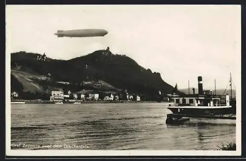 AK Königswinter, Luftschiff Graf Zeppelin über dem Drachenfels