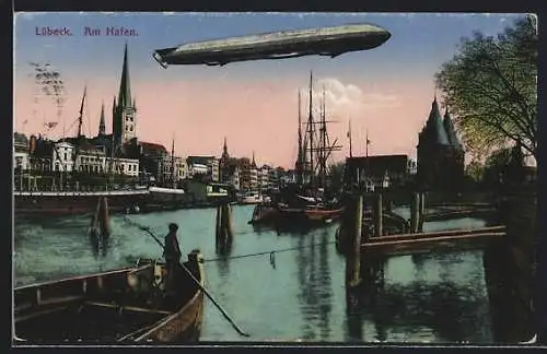 AK Lübeck, Zeppelin am Hafen