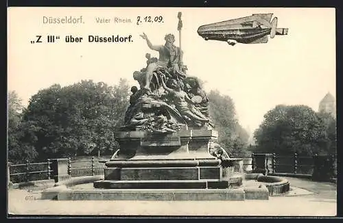 AK Düsseldorf, Zeppelin Z III über dem Ort
