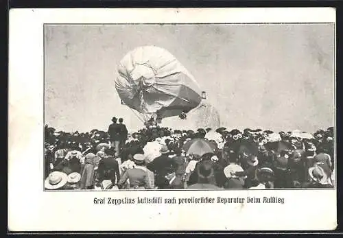 AK Göppingen, Graf Zeppelins Luftschiff nach provisorischer Reparatur beim Aufstieg