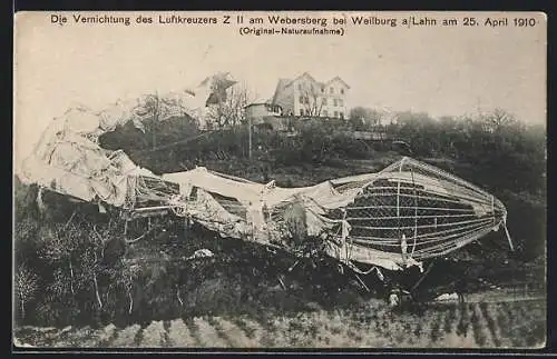 AK Weilburg a / Lahn, Die Vernichtung des Lufzkreuzers Z II am Webersberg 1910