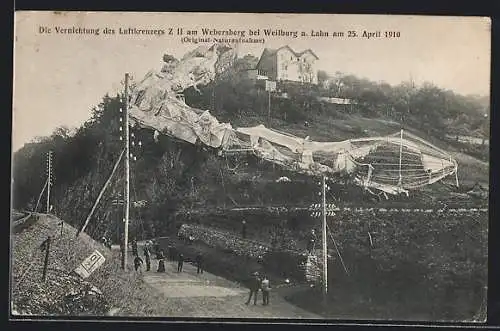 AK Weilburg, zerstörter Luftkreuzer Z II am Webersberg 1910