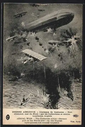 AK Guerre Aerienne, L'attaque de Cuxhaven - Port, Luftschiff Zeppelin