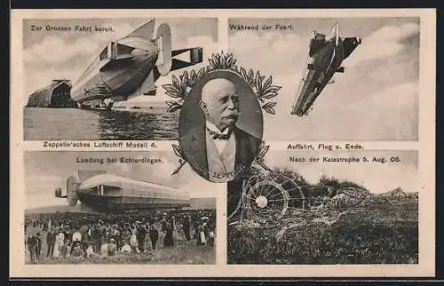 AK Zeppelin`sches Luftschiff Modell 4 während der Fahrt, Landung bei Echterdingen, nach Katastrophe 1908