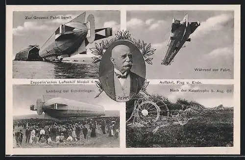 AK Zeppelin`sches Luftschiff Modell 4 fährt aus der Halle, bei der Landung, nach der Feuerkatastrophe 1908