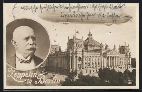 AK Berlin, Zeppelin Luftschiff fliegt über die Stadt, Graf von Zeppelin
