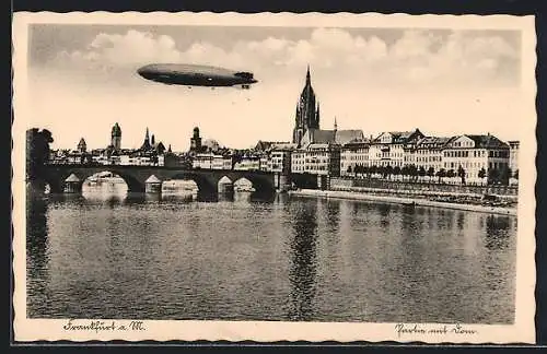 AK Frankfurt a. M., Zeppelin fährt am Dom vorbei