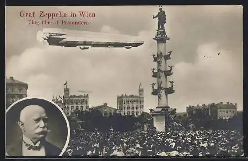 AK Wien, Graf Zeppelin fliegt über d. Praterstern