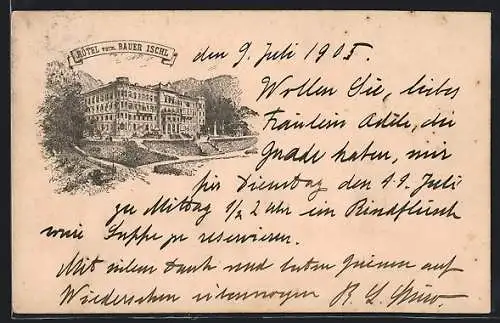 Lithographie Ischl, Das Hotel (vorm. Bauer)