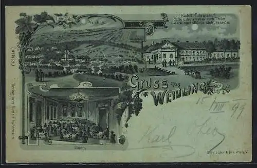 Mondschein-Lithographie Weidling, Rudolf Fuhrmann`s Café und Restaurant zum Tiroler, Salon