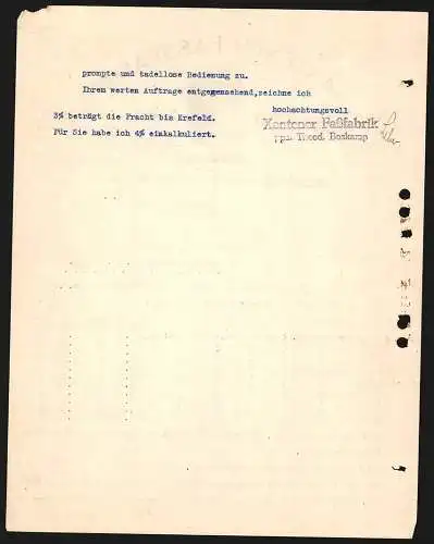 Rechnung Xanten / Rhein 1927, Theo Boskamp, Xantener Fassfabrik, Fass mit Deckel- und Boden-Sicherheitsverschluss