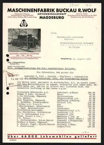Rechnung Magdeburg 1931, R. Wolf, Maschinenfabrik Buckau AG, Aufgebaute Maschinenreihe