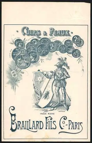 Rechnung Paris 1922, Braillard Fils & Co., Cuirs & Peaux, Handelsmarke mit Ritter und Wappen, Auszeichnungen