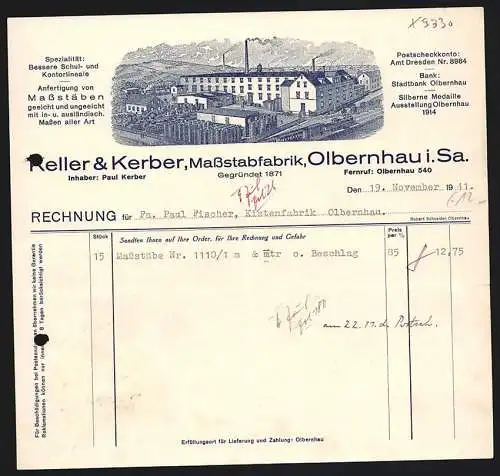 Rechnung Olbernhau i. Sa. 1941, Keller & Kerber, Massstabfabrik, Das Betriebsgelände mit Lagerplatz