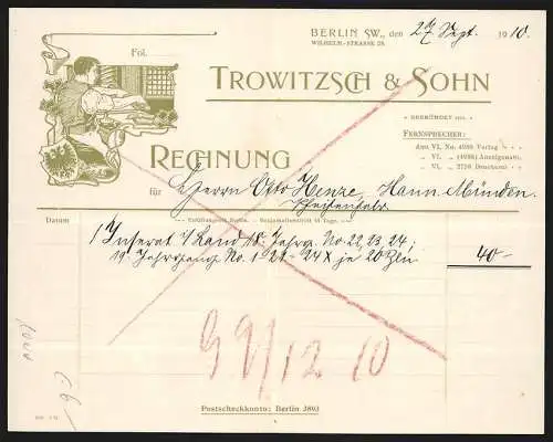 Rechnung Berlin 1910, Firma Trowitzsch & Sohn, Wilhelm-Strasse 29, Mann bei der Arbeit
